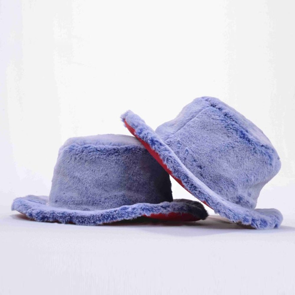 Men's Fashion Royal Blue | White | Red Bottom Faux Fur Hat NWT